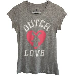 Dutch Bros Women’s MEDIUM Gray Scoop Neck “DUTCH LUV” Pink + White Windmill 1992